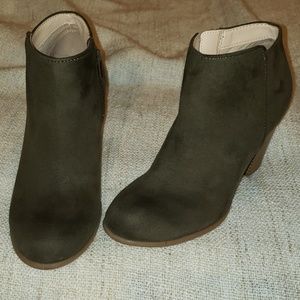 Faux-Suede High-Heel Booties - Olive Green